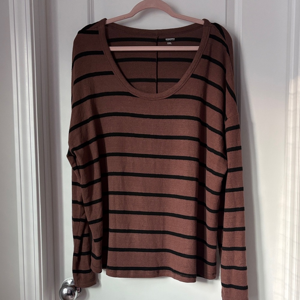 Striped Brown and Black Long Sleeve Top